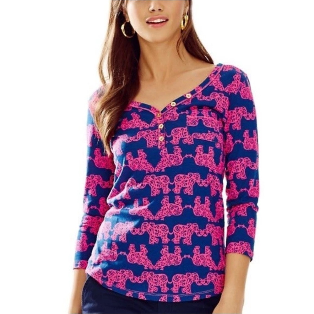 Lilly Pulitzer Palmetto V Neck Top Elephant